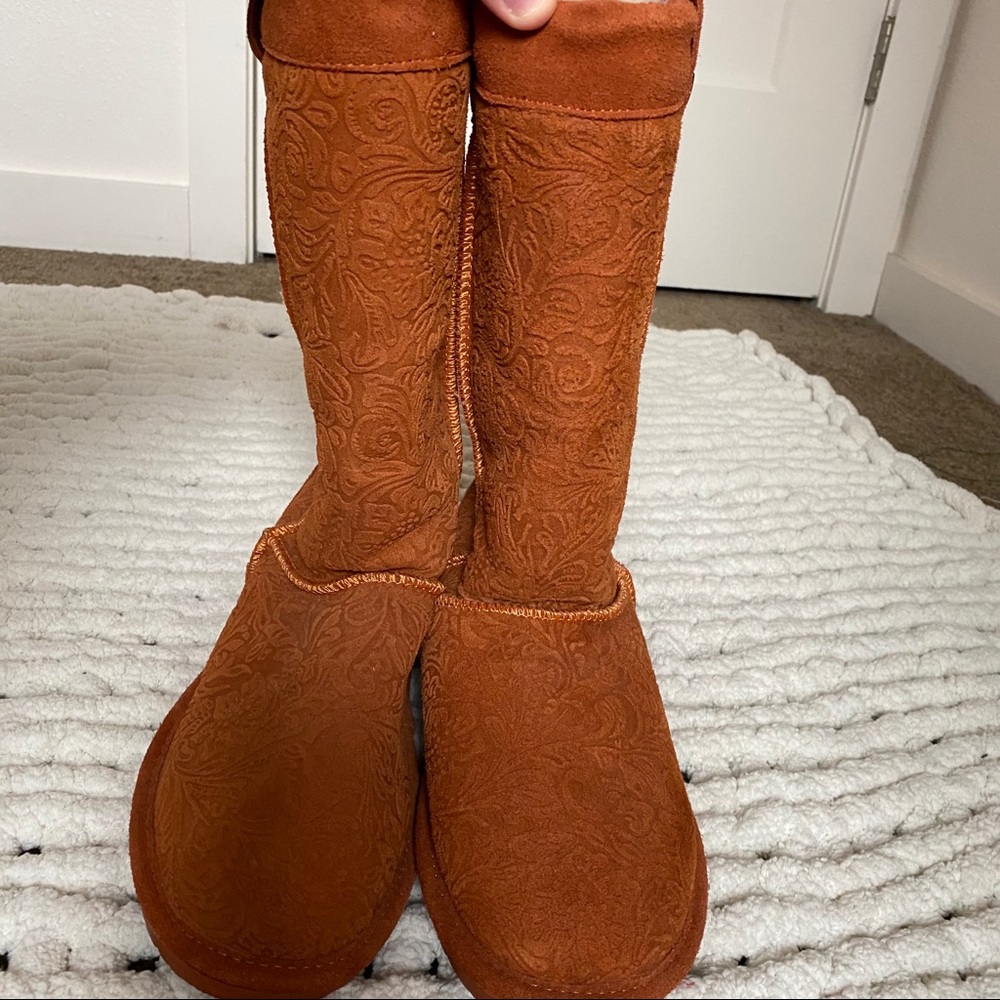 Tall BearPaw Rusty Orange Patterned Winter Boots